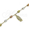 Oro Laminado Charm Bracelet, Gold Filled Style Guadalupe Design, Diamond Cutting Finish, Tricolor, 03.351.0157.08