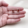 Oro Laminado Stud Earring, Gold Filled Style with Garnet Cubic Zirconia and White Micro Pave, Polished, Golden Finish, 02.342.0209.1