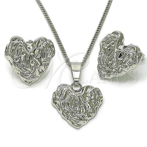 Rhodium Plated Earring and Pendant Adult Set, Chunky Design, Polished, Rhodium Finish, 10.163.0025