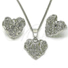 Rhodium Plated Earring and Pendant Adult Set, Heart Design, Polished, Rhodium Finish, 10.163.0025