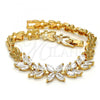 Oro Laminado Fancy Bracelet, Gold Filled Style Flower and Leaf Design, with White Cubic Zirconia, Polished, Golden Finish, 03.287.0021.07