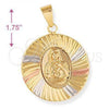 Oro Laminado Religious Pendant, Gold Filled Style Sagrado Corazon de Maria Design, Diamond Cutting Finish, Tricolor, 5.196.020