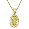 Oro Laminado Religious Pendant, Gold Filled Style Guadalupe Design, with White Cubic Zirconia, Polished, Golden Finish, 05.120.0061
