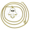 Oro Laminado Pendant Necklace, Gold Filled Style Hand of God Design, with White Cubic Zirconia, White Enamel Finish, Golden Finish, 04.313.0031.20