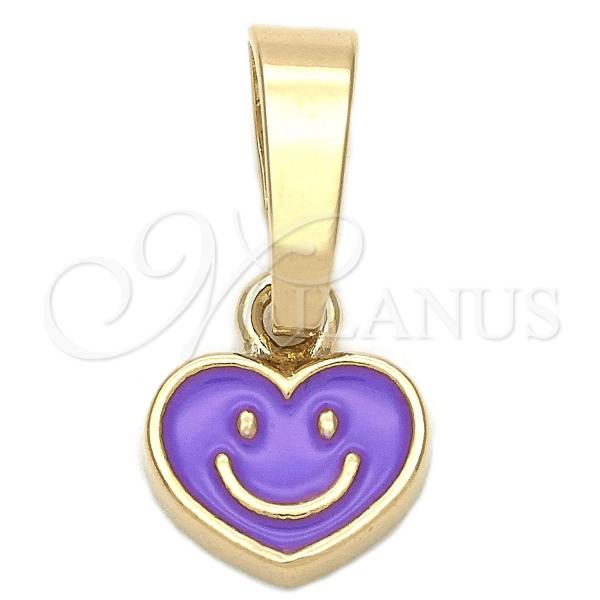 Oro Laminado Fancy Pendant, Gold Filled Style Heart Design, Purple Enamel Finish, Golden Finish, 05.163.0078.1