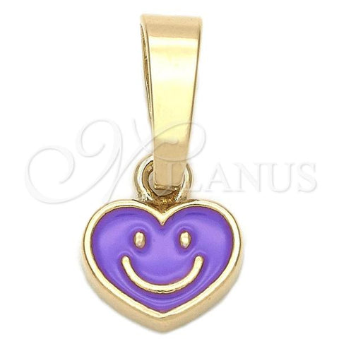 Oro Laminado Fancy Pendant, Gold Filled Style Heart Design, Purple Enamel Finish, Golden Finish, 05.163.0078.1