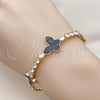 Oro Laminado Fancy Bracelet, Gold Filled Style Butterfly Design, with Black Mother of Pearl and White Cubic Zirconia, Polished, Golden Finish, 03.283.0422.07