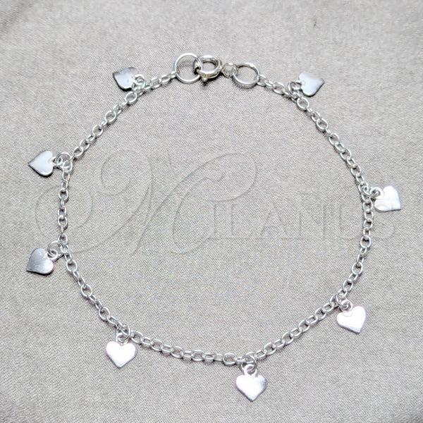 Sterling Silver Charm Bracelet, Heart Design, Polished, Silver Finish, 03.409.0173.07