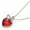 Rhodium Plated Pendant Necklace, Heart and Bow Design, with Padparadscha Swarovski Crystals and White Micro Pave, Polished, Rhodium Finish, 04.239.0007.3.16