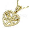 Oro Laminado Fancy Pendant, Gold Filled Style Heart and Flower Design, Polished, Golden Finish, 05.351.0112