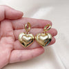 Oro Laminado Dangle Earring, Gold Filled Style Heart and Hollow Design, Brushed Finish, Golden Finish, 02.341.0216