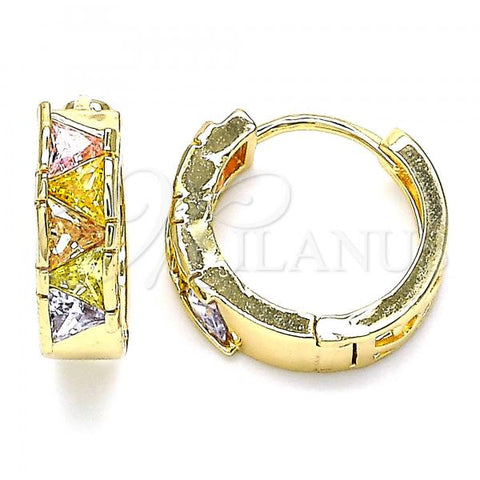 Oro Laminado Huggie Hoop, Gold Filled Style with Multicolor Cubic Zirconia, Polished, Golden Finish, 02.210.0590.2.15