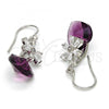 Rhodium Plated Dangle Earring, Heart and Flower Design, with Amethyst Swarovski Crystals and White Micro Pave, Polished, Rhodium Finish, 02.63.2579.1