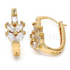 Oro Laminado Small Hoop, Gold Filled Style Leaf Design, with White Cubic Zirconia, Polished, Golden Finish, 02.196.0047.15