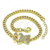 Oro Laminado Fancy Bracelet, Gold Filled Style Teddy Bear Design, with White and Black Micro Pave, Polished, Golden Finish, 03.156.0032.08