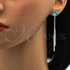 Rhodium Plated Long Earring, Flower Design, with Aquamarine Swarovski Crystals, Polished, Rhodium Finish, 02.239.0022.3