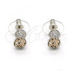 Rhodium Plated Stud Earring, Heart and Teardrop Design, with White Micro Pave and Rose Patina Swarovski Crystals, Polished, Rhodium Finish, 02.26.0049