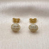 Oro Laminado Stud Earring, Gold Filled Style with White Micro Pave, Polished, Golden Finish, 02.344.0092
