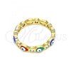 Oro Laminado Multi Stone Ring, Gold Filled Style Evil Eye and Teardrop Design, with White Crystal, Multicolor Enamel Finish, Golden Finish, 01.213.0003.2.07