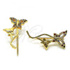 Oro Laminado Earcuff Earring, Gold Filled Style Butterfly Design, with Multicolor Micro Pave, Polished, Golden Finish, 02.210.0699.1