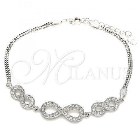 Sterling Silver Fancy Bracelet, Infinite Design, with White Micro Pave, Polished, Rhodium Finish, 03.286.0032.07