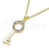 Oro Laminado Pendant Necklace, Gold Filled Style key Design, with Multicolor Micro Pave, Polished, Golden Finish, 04.344.0010.2.20