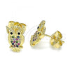 Oro Laminado Stud Earring, Gold Filled Style with White Cubic Zirconia, Polished, Golden Finish, 02.156.0546.1