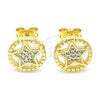 Oro Laminado Stud Earring, Gold Filled Style Star Design, with White Crystal, Polished, Golden Finish, 02.156.0395