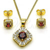 Oro Laminado Earring and Pendant Adult Set, Gold Filled Style with Garnet Cubic Zirconia and White Micro Pave, Polished, Golden Finish, 10.344.0016.3