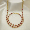 Oro Laminado Necklace and Bracelet, Gold Filled Style with Garnet and White Cubic Zirconia, Polished, Golden Finish, 06.284.0013.3