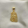 Oro Laminado Religious Pendant, Gold Filled Style Jesus Design, with White Micro Pave, Polished, Golden Finish, 05.342.0115