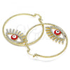 Oro Laminado Large Hoop, Gold Filled Style Evil Eye Design, with White Crystal, Red Enamel Finish, Golden Finish, 02.380.0076.50