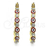 Oro Laminado Small Hoop, Gold Filled Style Evil Eye Design, with White Crystal, Red Enamel Finish, Golden Finish, 02.213.0315.1.25