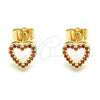 Oro Laminado Stud Earring, Gold Filled Style Heart Design, with Garnet Micro Pave, Polished, Golden Finish, 02.156.0629.1