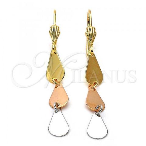 Oro Laminado Long Earring, Gold Filled Style Polished, Tricolor, 02.63.2164