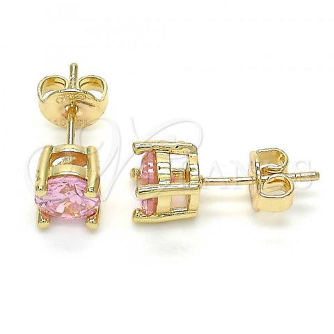 Oro Laminado Stud Earring, Gold Filled Style with Pink Cubic Zirconia, Polished, Golden Finish, 02.284.0010.6