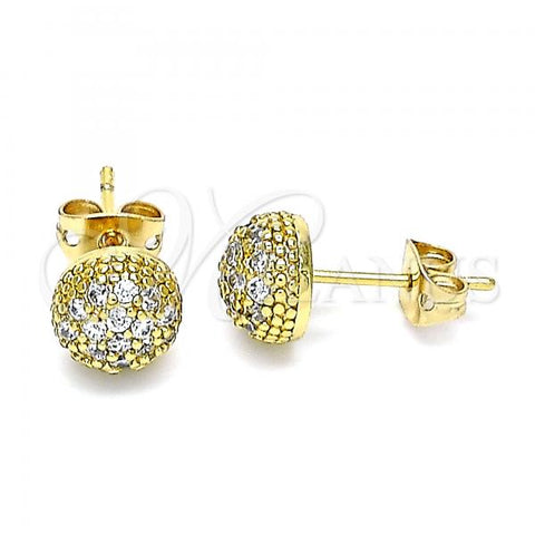 Oro Laminado Stud Earring, Gold Filled Style with White Micro Pave, Polished, Golden Finish, 02.342.0161
