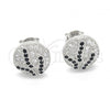 Sterling Silver Stud Earring, with Black and White Micro Pave, Polished, Rhodium Finish, 02.186.0075