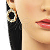 Oro Laminado Stud Earring, Gold Filled Style Hollow and Twist Design, Polished, Golden Finish, 02.163.0364