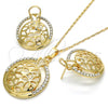 Oro Laminado Earring and Pendant Adult Set, Gold Filled Style with White Crystal, Polished, Golden Finish, 10.306.0018