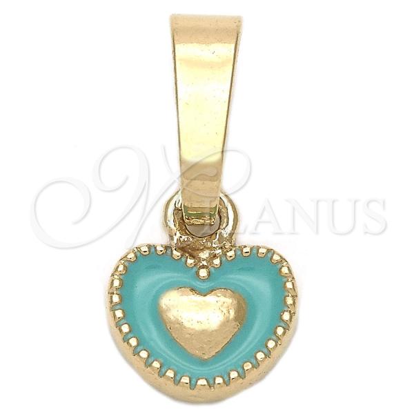 Oro Laminado Fancy Pendant, Gold Filled Style Heart Design, Acqua Enamel Finish, Golden Finish, 05.163.0076.5