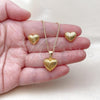 Oro Laminado Earring and Pendant Adult Set, Gold Filled Style Heart Design, Brushed Finish, Golden Finish, 10.342.0216