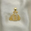 Oro Laminado Fancy Pendant, Gold Filled Style Money Sign Design, with White Micro Pave, Polished, Golden Finish, 05.342.0145