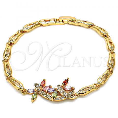 Oro Laminado Fancy Bracelet, Gold Filled Style Dragon-Fly and Fish Design, with Multicolor Cubic Zirconia, Polished, Golden Finish, 03.323.0009.07