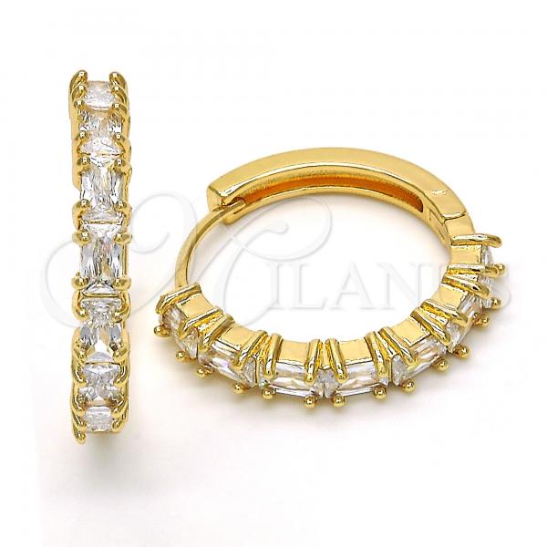 Oro Laminado Huggie Hoop, Gold Filled Style with White Cubic Zirconia, Polished, Golden Finish, 02.210.0089.25
