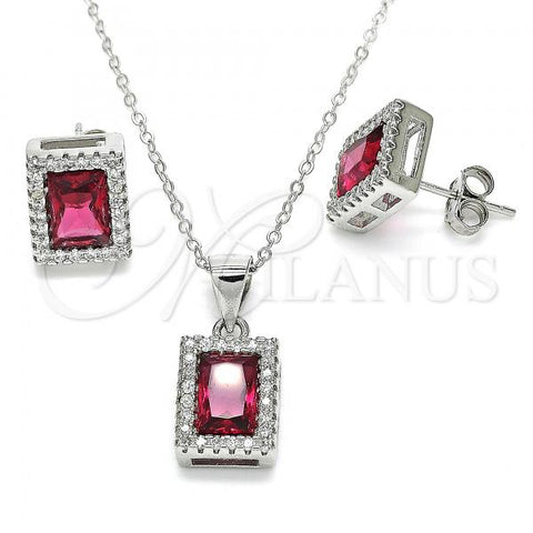 Sterling Silver Earring and Pendant Adult Set, with Ruby Cubic Zirconia and White Crystal, Polished, Rhodium Finish, 10.175.0080.3