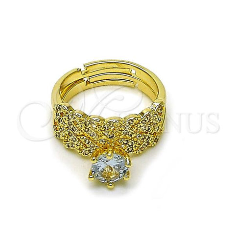 Oro Laminado Wedding Ring, Gold Filled Style Cluster Design, with White Cubic Zirconia and White Micro Pave, Polished, Golden Finish, 01.284.0098