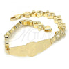 Oro Laminado ID Bracelet, Gold Filled Style Flower and Heart Design, Polished, Golden Finish, 03.63.1947.08