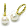 Oro Laminado Huggie Hoop, Gold Filled Style Ball Design, with Ivory Pearl, Polished, Golden Finish, 02.213.0575.20