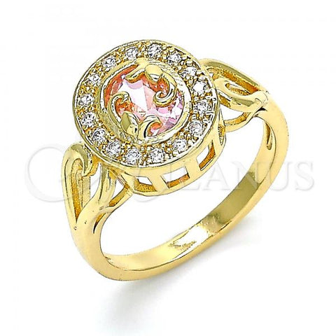 Oro Laminado Multi Stone Ring, Gold Filled Style with Pink Cubic Zirconia, Polished, Golden Finish, 01.210.0120.1.09